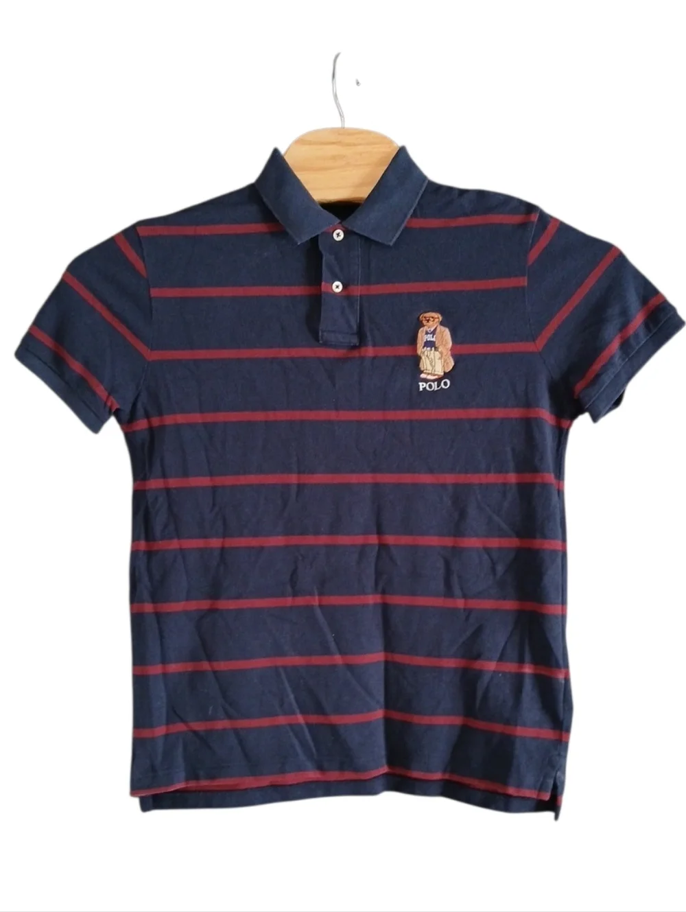 Polo Ralph Lauren Custom Slim Fit Bear Mesh Preppy Polo‎ Shirt M/Burgundy/Blue